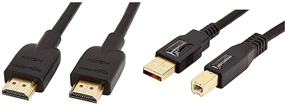 AmazonBasics USB 2.0 Printer Type Cable - A-Male to B-Male - 16 Feet (4.8 Meters) & High-Speed HDMI Cable, 6 Feet