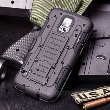 Galaxy S5 Active Case, Cocomii® [HEAVY DUTY] Galaxy S5 Active Robot Case **NEW** [ULTRA FUTURE ARMOR] Premium Belt Clip Holster Kickstand Bumper Case [MILITARY DEFENDER] Full-body Rugged Dual Layer Hybrid Protective Cover Bumper Case [COCOMII WARRANTY] ::: The Ultimate Protection from Drops and Impacts for your Samsung Galaxy S5 Active G870 (Black/Black) ::: ★★★★★
