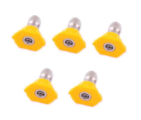 Podoy Pressure Washer Sprayer Nozzle Tip 1/4 Size 3.0, Yellow 15 Degree Stainless Steel for 1500 Psi, 2000 Psi & 2500 Psi Pressure Washer （Pack of 5）