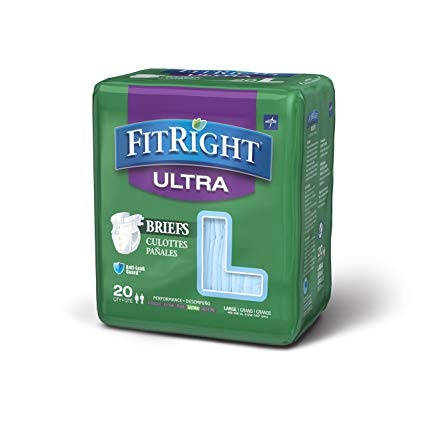 FitRight Ultra Adult Briefs with Tabs, Heavy Absorbency, Large, 48"-58" (Pack of 20)