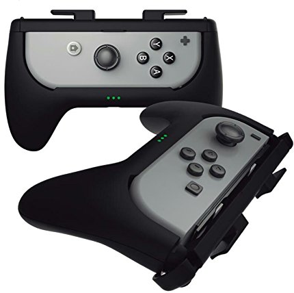 Sliq Nintendo Switch Joy Con Controller Play N Charge Grip Kit (Black) - Built-In 500 mAh Battery Charger. Charge While You Play! Perfect for Travel Case Accessories