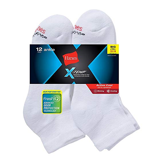 Hanes Men's FreshIQ X-Temp Active Cool Big and Tall Ankle Socks 12-Pack