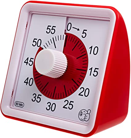 Wynnline 60-Minute Visual Analog Timer - Countdown Clock for Classroom, Kids with Autism, Silent, No Loud Ticking – Kitchen Minute Timer with Low & High, 3 & 60 Sec Alarm, Red