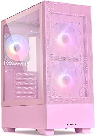 LIAN LI High Airflow ATX PC Case, RGB Gaming Computer Case, Mesh Front Panel Mid-Tower Chassis w/ 3 ARGB PWM Fans Pre-Installed, USB Type-C Port, Tempered Glass Side Panel (LANCOOL 205 MESH C, Pink)