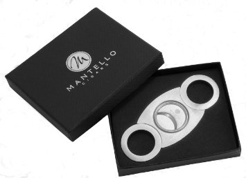 Mantello Stainless Steel Cigar Cutter Guillotine Double Cut Blades in Gift Box