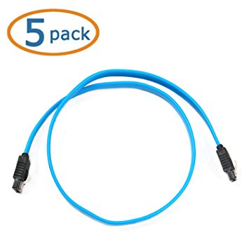 Sata Cable, WOVTE Blue 18-Inch SATA III 6.0 Gbps Cable with Locking Latch Pack of 5