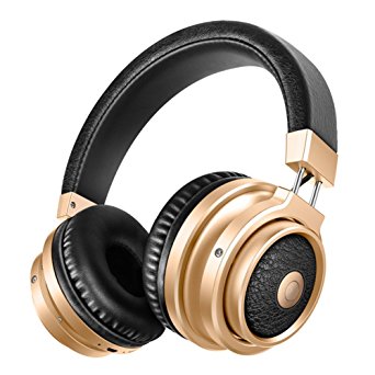 FUSHITON Picun P9 Two Tone 4.1 Bluetooth Headphones Noise Cancelling HD Sound Foldable Wireless Earphones with USB Cable (Gold)