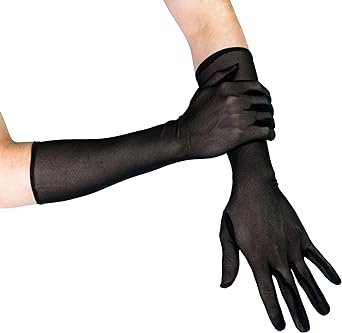Luwint 15” Forearm Length Black Mesh Sheer Gloves for 20s Party Opera Wedding Bridal Costume UV Protection