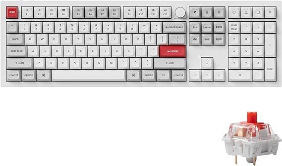 Keychron Q6 Pro Full Aluminum RGB Wireless/Wired Custom Mechanical Keyboard for Mac Windows Linux, Full-Size QMK/VIA Programmable Knob KSA Double-Shot PBT Keycaps Hot-Swappable K Pro Red Switch-White