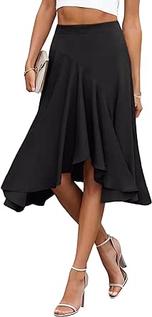 JINKESI Women's Midi Skirt Elegant Flowy Ruffle High Waist Summer Casual High Low Midi Skirts