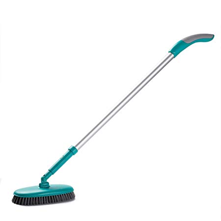 Rerii Floor Scrub Brush with Adjustable Long Handle, Stiff Bristle Grout Brush Scrubber for Cleaning Bathroom, Kitchen, Wall,Tub & Tile