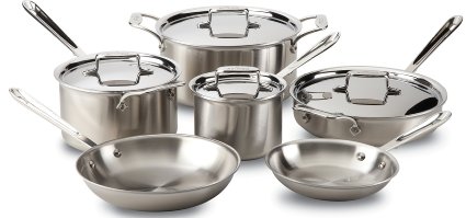 All-Clad BD005710-R D5 Brushed 18/10 Stainless Steel 5-Ply Bonded Dishwasher Safe Cookware Set, 10-Piece, Silver