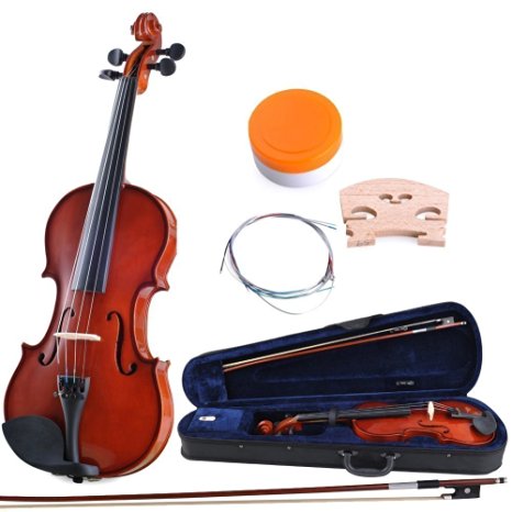 ADM 4/4 Full Size Handcrafted Solid Wood Student Acoustic Violin Starter Kit, Red Brown