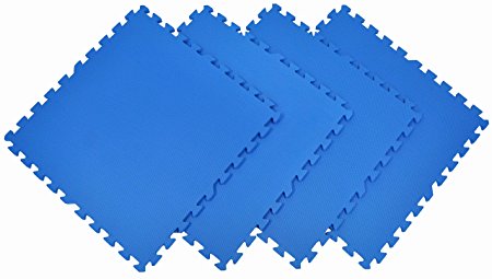 Wonder Mat Non Toxic Extra Thick Waterproof Exercise Gym Mats (Set of 4), Blue, 2' x 2'