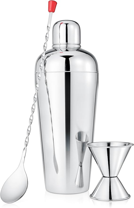 NutriChef 3 Pcs. Bartender Set - Multi-Piece Cocktail Shaker Set with Cocktail Shaker, Jigger, and Bar Spoon | Bartender Martini Mixology Barware | Perfect for Home, Bar, Restaurant & Business