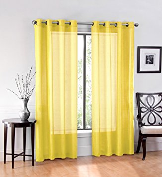 Ruthy's Textile 2 Piece Window Sheer Curtains Grommet Panels 54" X 84" Total 108" X 84" - Yellow