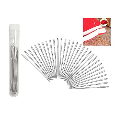BronaGrand 30pcs 5.2 cm Large-eye Stitching Needles Hand Sewing Needles for Leather Projects with Clear Bottle