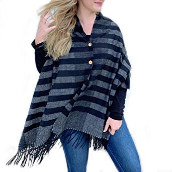 Pretty Simple Plaid Blanket Scarf w/Buttons – Women’s Large Shawl or Wrap – For Winter Spring or Autumn