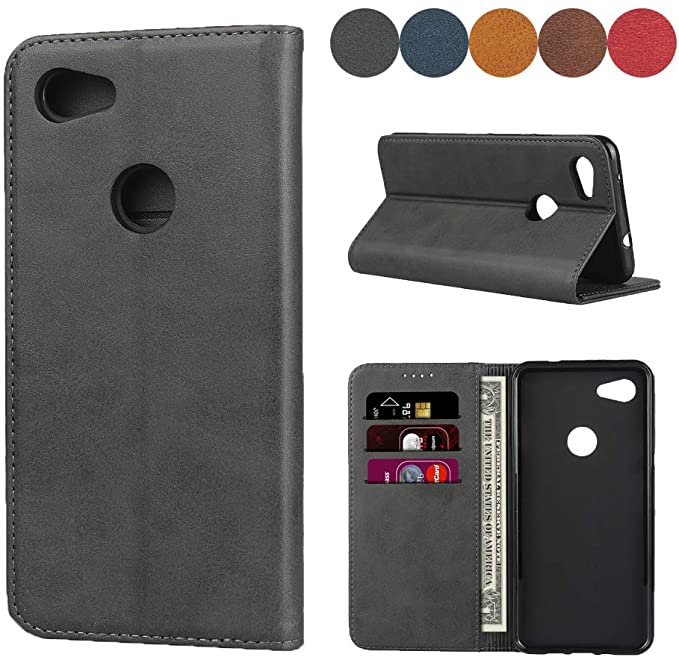 Google Pixel 3a Wallet Case, SailorTech Premium PU Leather Protective Folio Flip Cover with Stand Feature and Built-in Magnet & 3-Slots ID&Credit Cards Pockets for Pixel 3a case（5.6"）-Dark Grey