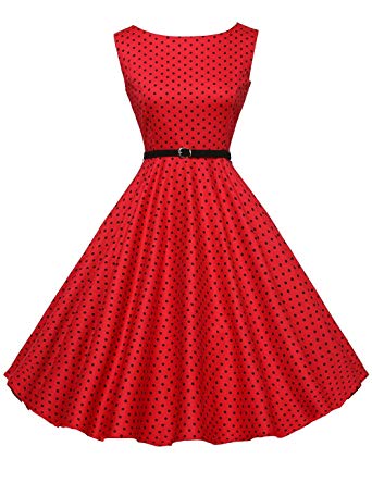 GRACE KARIN Boatneck Sleeveless Vintage Tea Dress with Belt