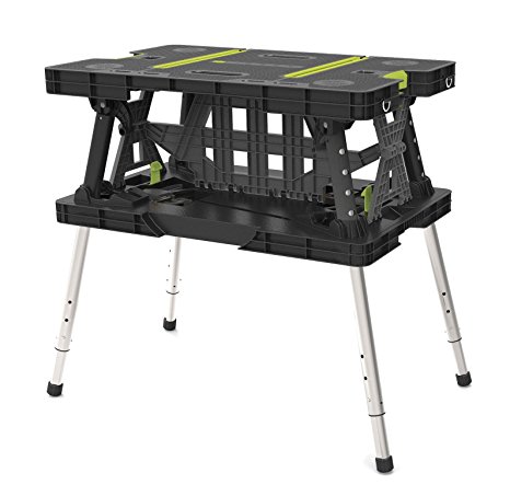 Keter 17200954 Folding Work Table EX with Extendable Legs and 2 C-Clamps Black/Green 700-LB