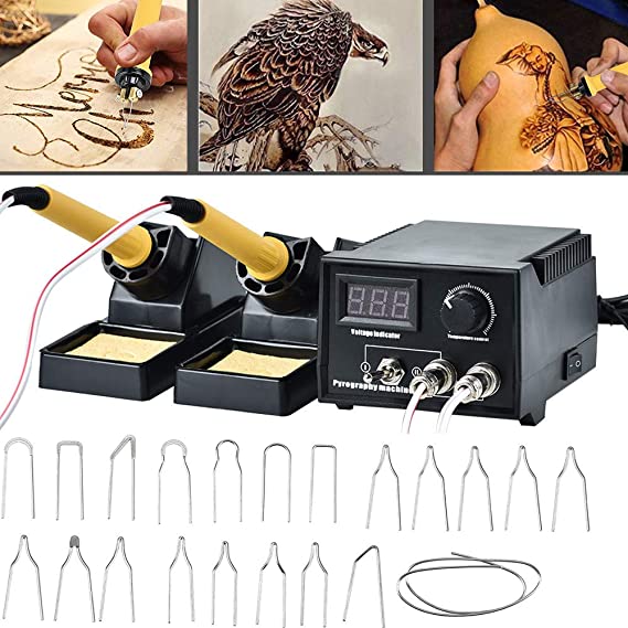 InLoveArts 60W Wood Burning Tool Adjustable Pyrography Machine Gourd Crafts Wood Burning Kits Electric Iron Professional Pyrography Tool with 20 pcs Pyrography Tips