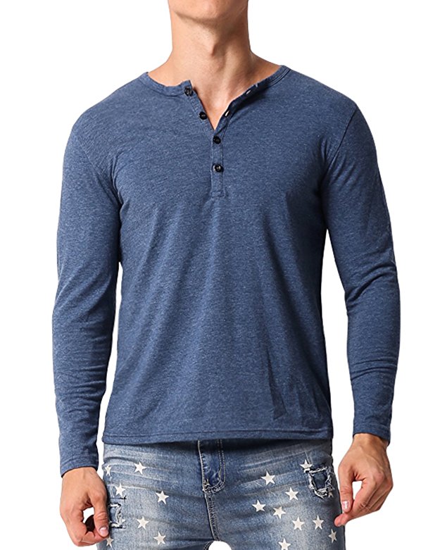 MODCHOK Men's Long Sleeve Henley Shirts V Neck Slim Fit T Shirt Button Down Tee Tops