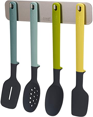 Joseph Joseph 10178 DoorStore Elevate Silicone Kitchen Utensil Set with Hanging Rack 3M Adhesive Wall and Cabinet Door Mount, 4-piece, Opal