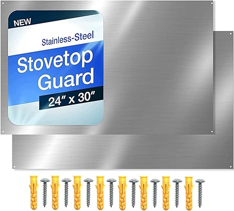 (2 Pack)24" x 30" Reversible Metal Backsplash Matching screws | Compatible with Broan-NuTone SP3004 - Ultra Flat and Flushed Metal Panel Splatter Guard for Stovetop Easy Installation