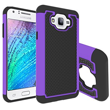 J7 Case, Pasonomi [Slim Fit] [Shock Absorption] Armor Hybrid Dual Layer Defender Protective Case Cover for Samsung Galaxy J7 2015 (Purple)