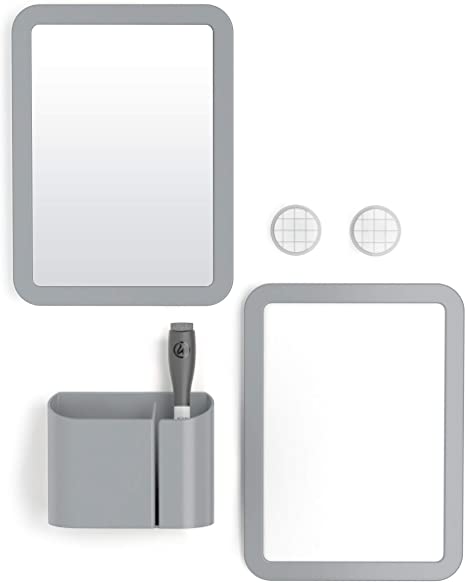 U Brands Locker Accessories Kit, Back to School Essentials, Grey, 6-Piece, Includes Whiteboard, Mirror and Organizing Supplies