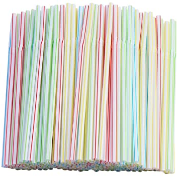 200 Pcs Flexible Straws,Disposable Plastic Stripes Multiple Colors Straws.(0.23'' diameter and 7.8" long)