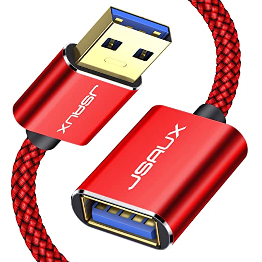 USB 3.0 Extension Cable 6.6FT, JSAUX USB A Male to Female Extension Cord Durable Braided Material Fast Data Transfer Compatible with USB Keyboard, Flash Drive, Hard Drive, Playstation, Xbox-Red