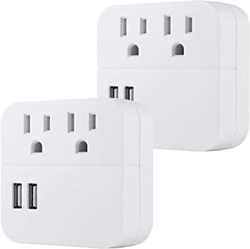 GE Outlet 2 USB Surge Protector Tap, 2 Pack, Charging Station, Wall Plug Adapter, Charger