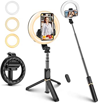 ELEGIANT Selfie Stick with 6.3" Ring Light, 3 in 1 Selfie Stick Tripod with Phone Holder LED Fill Light Bluetooth Remote Control, Dimmable 3 Colors for YouTube TikTok Videos Live Stream Make-ups