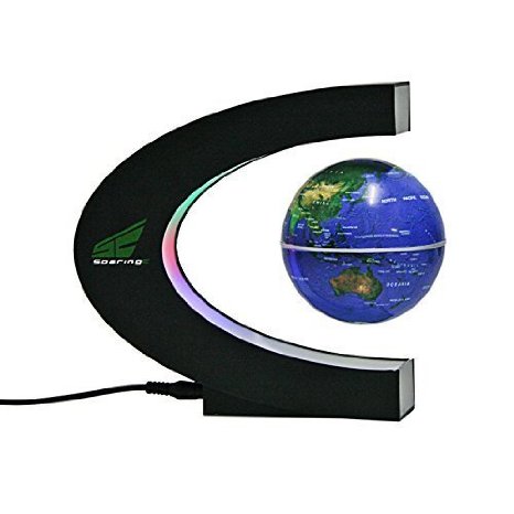 Magnetic Levitation Floating World Map Globe with LED Lights for Learning Education Teaching Demo Home Office Desk Decoration C Shape  Blue Globe