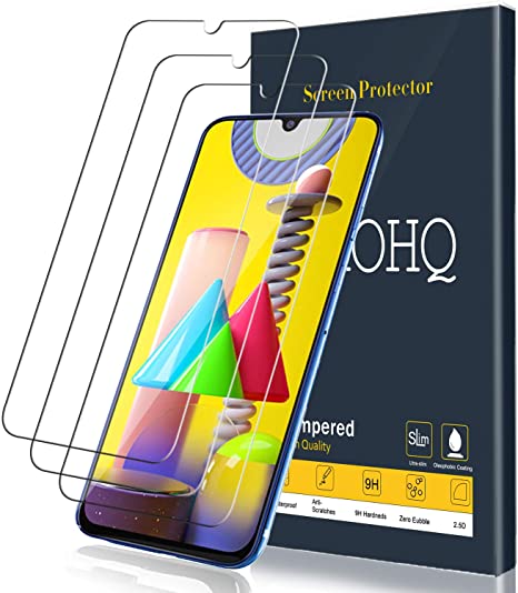 QHOHQ Screen Protector for Samsung Galaxy M31,M21,A20, A50, A20S, A50S, A30S, M30S, [3 Pack] Tempered Glass Film, 9H Hardness - No Bubbles - Anti-Fingerprint - Anti-Scratch