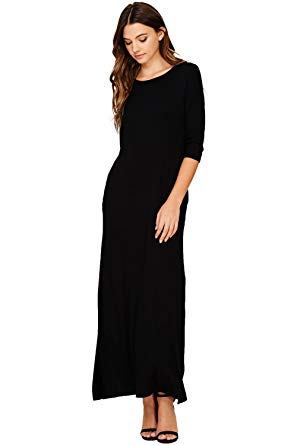 Annabelle Women's 3/4 Sleeve High Split Long Maxi Dress with Pockets