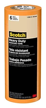 Scotch Heavy Duty Painter's Tape, 6 Rolls, 1.88 in x 60.1 yd, For Use On Vinyl, Carpet, Metal, & Plastic, Indoor & Outdoor Masking Tape, Bonds Aggressively, 3-Day Clean Removal (2020 -48EP6)