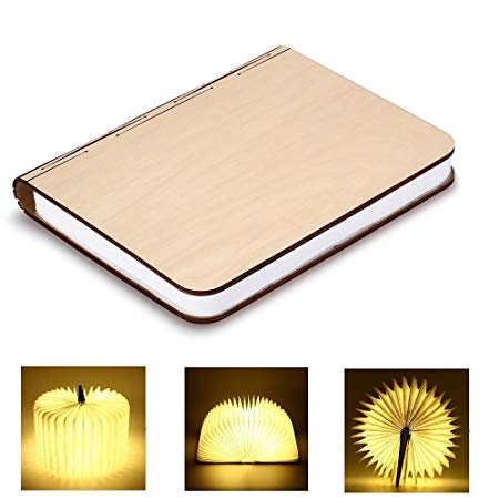 Bestland Wooden Foldable LED Nightlight Book Style Rechargeable Folding Desk Lamp Table Lamp USB Book Lamp Decorative /Mood/Night Lights (Warm White)