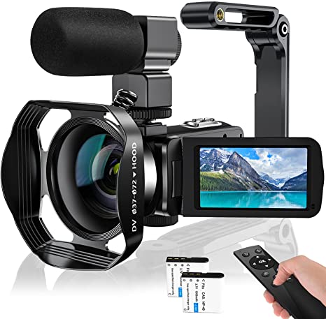 4K Camcorder 48MP 60FPS 18X Digital Camera WiFi IR Night Vision Video Camera for YouTube，Vlogging Camera with External Mic，Handheld Stabilizer， Remote Control and 2 Batteries