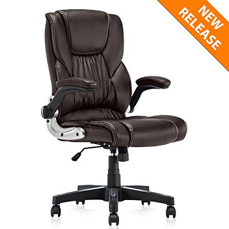 B2C2B Leather Executive Office Chair Ergonomic Computer Desk Chair with Wheels and arms Swivel Task Chair Gaming Chair with Lumbar Support Brown