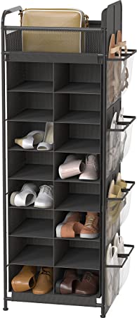 Simple Houseware Shoe Stand Tower Rack w/ side hanging bag 20-Pair, Dark Grey