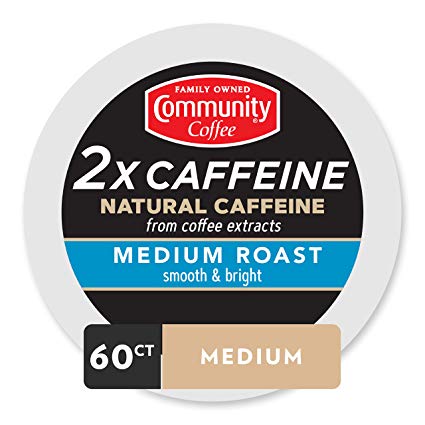 Community Coffee - 2X Caffeine Medium Roast 60 Count (6 Packs of 10) Single Serve Coffee Pods, Compatible with Keurig 2.0 K Cup Brewers