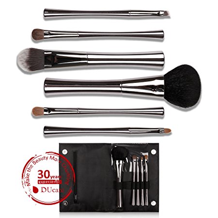 DUcare 6-Piece Copper Handle Goat Sable Natural Hair Makeup Brushes Set with Holder
