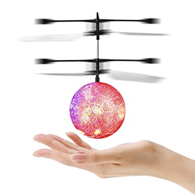 Flying Ball, YKS Children Flying Toys, RC infrared Induction Helicopter Ball Built-in Shinning Color Changing LED Lighting for Kids, Teenagers (Red)