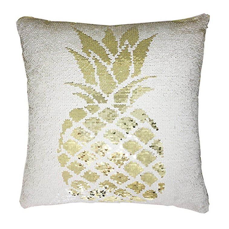 Magic Pineapple Reversible Sequins Mermaid Pillow Cases Throw Cushion Covers 16" x 16" (Gold/White)