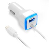 eBuddies MFi Certified 31A iPhone 6  5 Car Charger with Built-in 33 Feet Lightning Cable Cord for iPhone 6  Plus  5S  5  5C iPad Air  Mini and iPodWhite