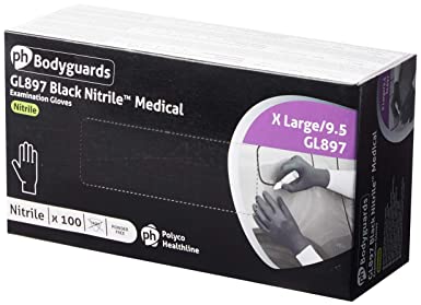 Bodyguards GL897 Powder Free Disposable Black Nitrile Gloves - Box of 100 (Extra Large)