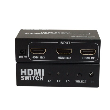 J-Tech Digital JTD3DSP0301 3-Port High Speed HDMI Switch with IR Wireless Remote and AC Power Adapter